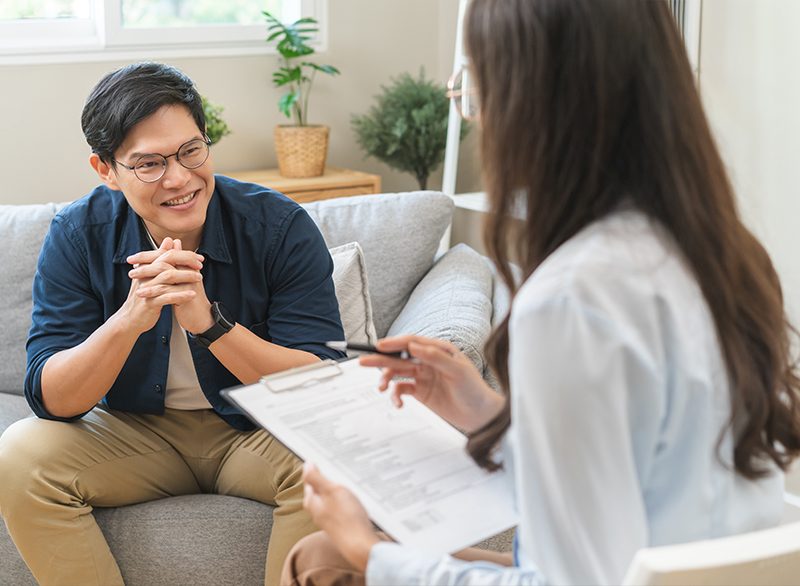 A therapist and client in conversation